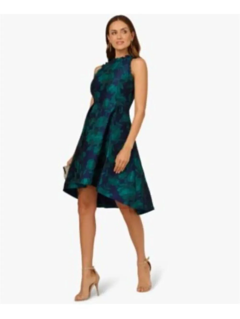 Adrianna Papell Navy Teal Sleeveless High-Low Dress Women Size 10 - Picture 2 of 5